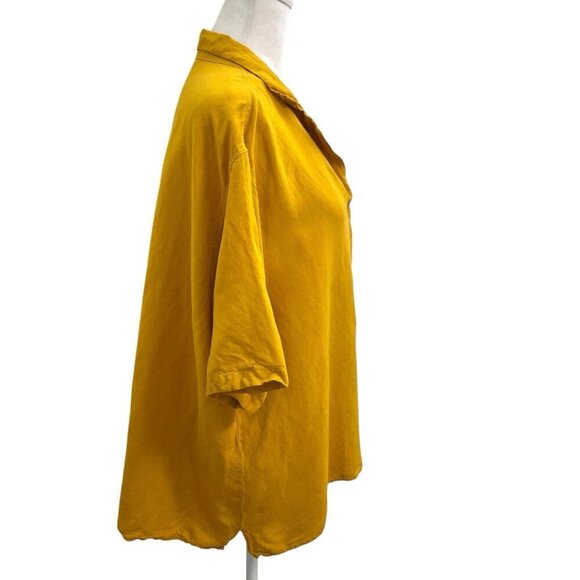 Uniqlo Linen Blend Boxy Button Front Shirt Lightweight Golden Yellow size XL - Picture 2 of 5